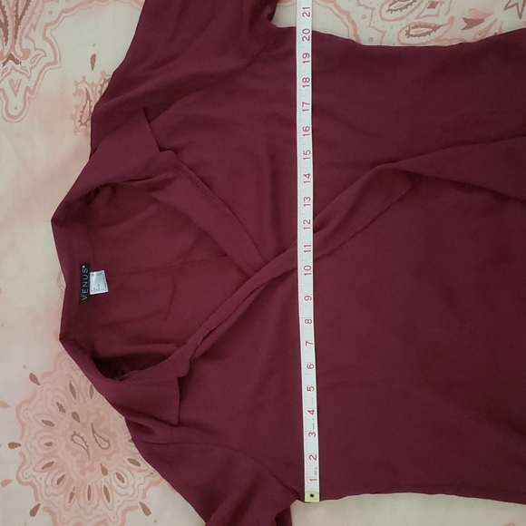 Venus Burgundy Cross Over Blouse wine Crimson Elegant Surplice Side Tie - Picture 10 of 14